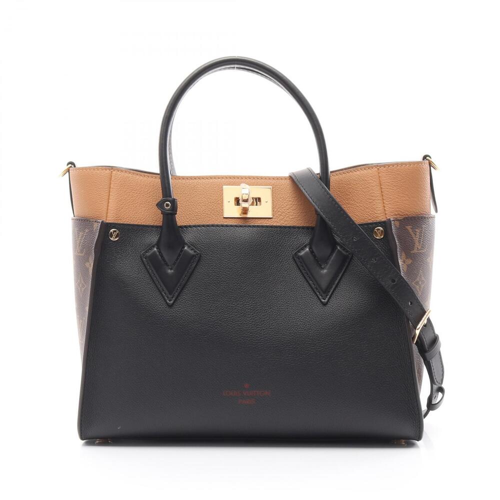 Louis Vuitton On My Side Handbag Leather Canvas Monogram Black Brown
